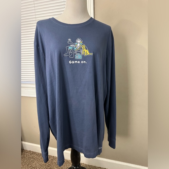 Life is good men’s XXL long sleeve navy blue‎ T-shirt with game on front logo - Picture 1 of 9